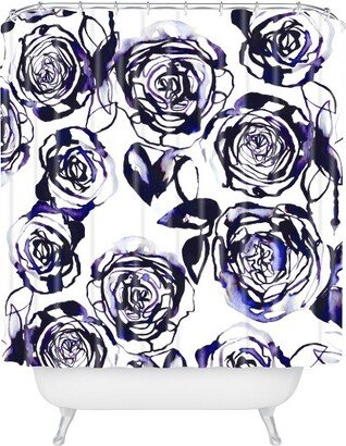 Inky Roses Shower Curtain Blue