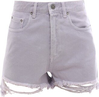 Distressed Hem Denim Shorts