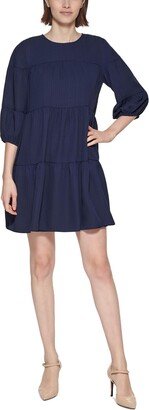 Petites Womens Tiered Mini Shift Dress