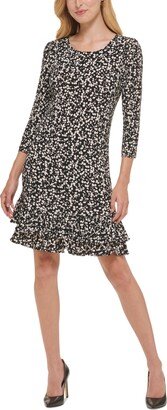 Petite Floral-Print Ruffled Shift Dress - Black/white