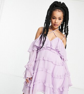 Ever New Petite tiered ruffle mini dress in lilac