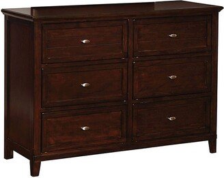 Wooden Dresser with 6 Drawers and Molded Trim Details, Cherry Brown