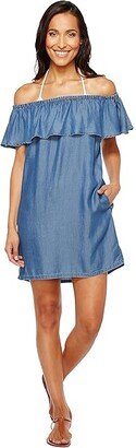 Chambray Off the Shoulder Dress Cover-Up (Chambray) Women's Swimwear