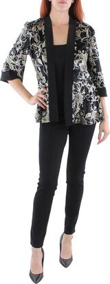 Petites Womens Velvet Metallic Open-Front Blazer