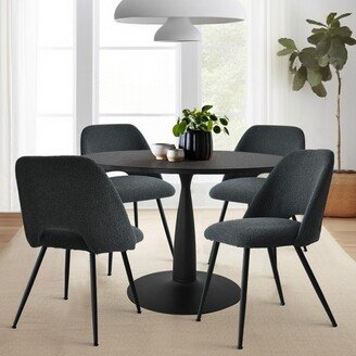 Haven+Edwin 5-Piece Black Round-Shaped Dining Table Set With 4 Charcoal Upholstered Bouclé Fabric Dining Chair with Black Legs-The Pop Maison