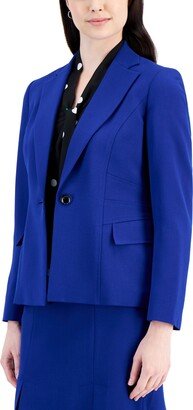 Petite Seamed-Waist One-Button Stretch Crepe Blazer