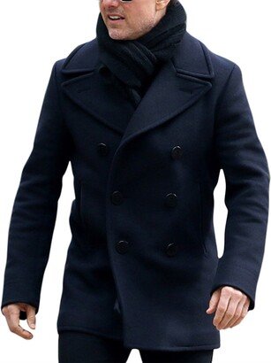 Fashion_First Men's Pea Coat Men Navy Blue Double Breasted Wool Car Coats For Men Tom Cruise German Navy Coat