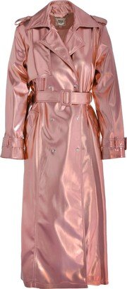 Julia Allert Faux Leather Midi Wrap Trench Rose Gold