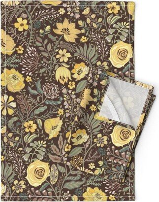 Yellow Botanical Tea Towels | Set Of 2 - Boho Floral Wilderness By Jill O Connor Garden Bloom Linen Cotton Spoonflower