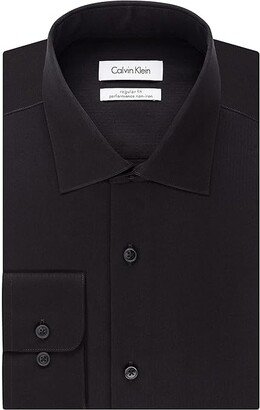 Men's Dress Shirt Regular Fit Non Iron Herringbone (Black) Men's Long Sleeve Button Up