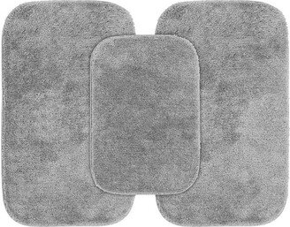 3pc Traditional Nylon Washable Bathroom Rug Set Platinum