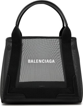 Cabas Small Mesh Tote, Leather Bag, Black