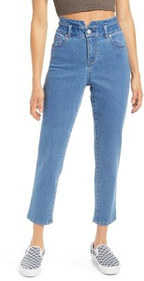 Re:Denim High Elastic Waist Relaxed Fit Ankle Straight Leg Jeans