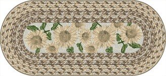 Sunflower Printed Braid Rustic Floral Area Rug, 1'6 x 3'6, Neutral