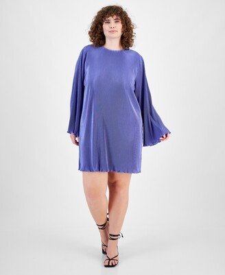 Plus Size Solid Plisse Open-Back Mini Dress, Created for Macy's