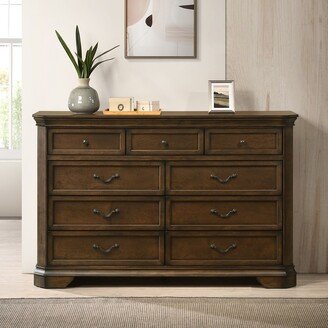 Maderne Traditional Wood 9-Drawer Dresser, Antique Walnut Finish