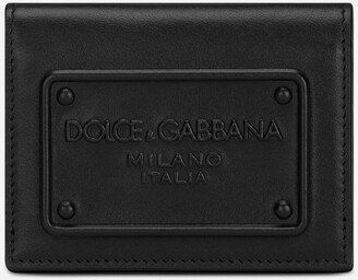 Calfskin card holder with raised logo