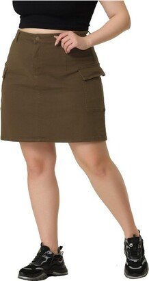 Agnes Orinda Agne Orinda Women' Plu Size A-Line Zipper Front Flare Denim Mini Skirt Brown 1X