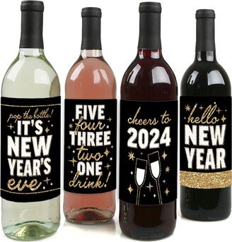 Big Dot Of Happiness Hello New Year - 2024 Nye Party Decor - Wine Bottle Label Stickers - 4 Ct