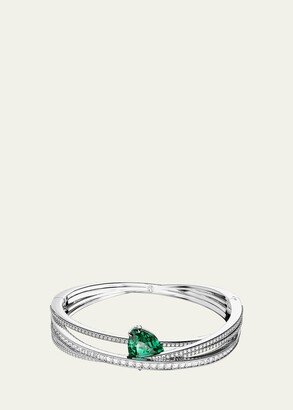 Hyperbola Mix-Cut Crystal Pave Bangle Bracelet with Pear-Cut Green Crystal