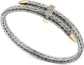 14K Yellow Gold & Sterling Silver Classic Chain Diamond Pave Bypass Cuff Bracelet