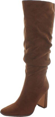 Womens Faux Suede Ruched Knee-High Boots