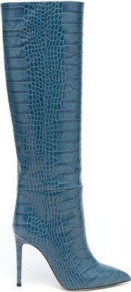 Embossed-Crocodile 95mm Leather Knee-High Boots