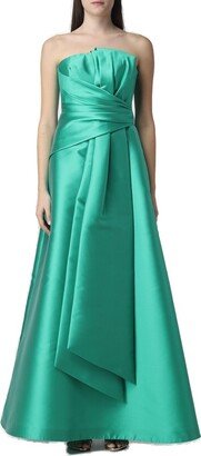 Bow Embellished Satin Evening Gown