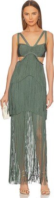 Strappy Tiered Fringe Gown