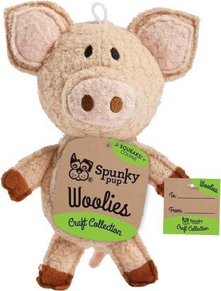 Spunky Pup Woolies Dog Toy | Squeaky Plush Toy | Made with Double Stitched Wool | Mini Pig, Pink