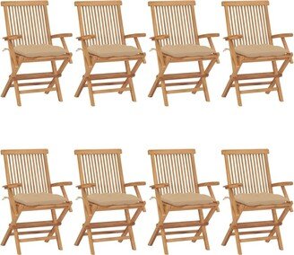 Patio Chairs with Beige Cushions 8 pcs Solid Teak Wood - 21.7'' x 23.6'' x 35''