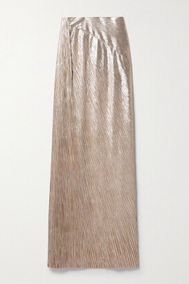 Duvall Pleated Lamé Maxi Skirt - Brown