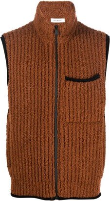 There Was One High-Neck Ribbed Bouclé Zip-Up Vest-AA