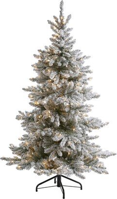 Flocked West Virginia Spruce Artificial Christmas Tree with Lights and Bendable Branches, 84