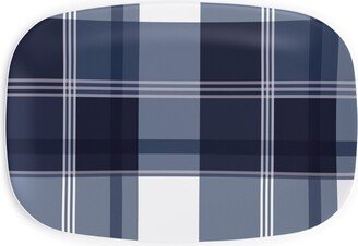 Serving Platters: Navy Blue Plaid Serving Platter, Blue