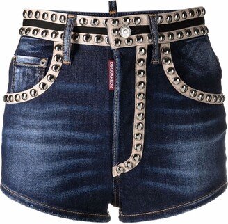 Stud-Embellished Denim Shorts-AA