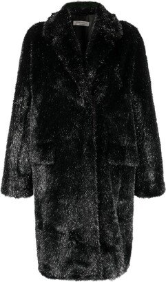 Metallic-Threading Faux-Fur Coat