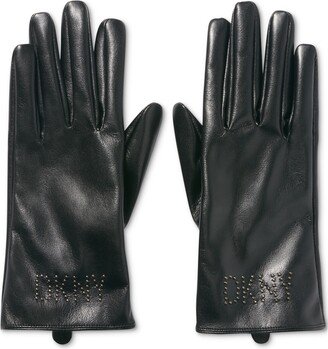 Women's Studded Logo Faux-Leather Gloves