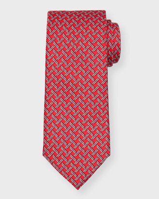 Men's Ski Grid-Printed Silk Tie-AA