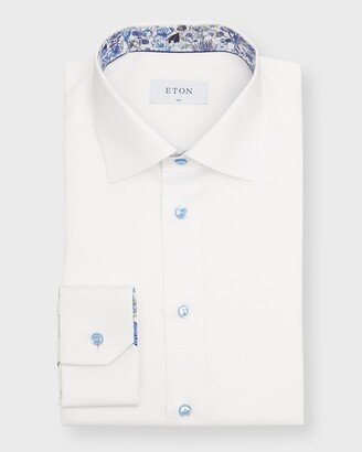 Men's Contemporary Fit Twill Shirt with Floral Detail