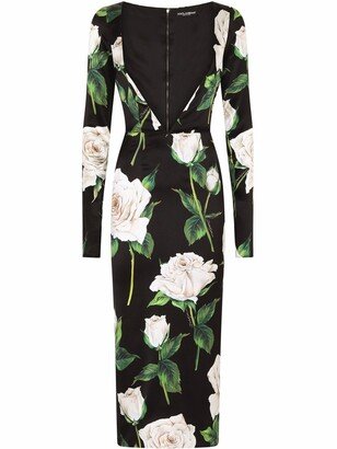 Rose Print Cut-Out Midi Dress