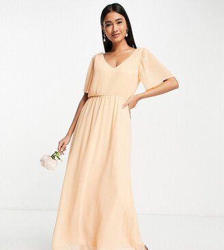 Bridesmaid Exclusive maxi dress with fluted sleeves in apricot plisse