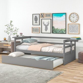 Twin Size Daybed with Trundle and Foldable Shelves-AB