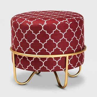 Candice Quatrefoil Velvet Upholstered Metal Ottoman Red