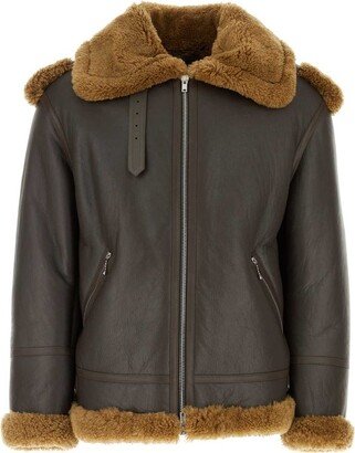 Shearling Aviator Zipped Leather Jacket