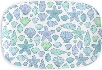 Serving Platters: Seashells - Blue And Green Serving Platter, Blue