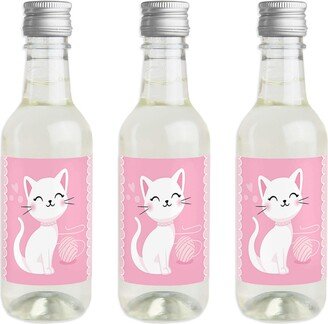 Big Dot Of Happiness Purr-fect Kitty Cat - Mini Wine Bottle Stickers - Kitten Party Favor Gift 16 Ct
