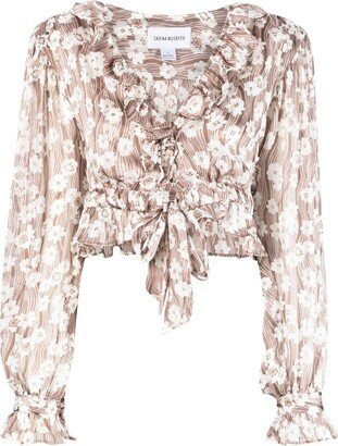 Floral-Print Cropped Blouse-AB