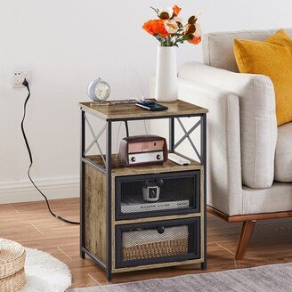 VECELO, Mid-century Modern Nightstands with Charging Station and USB Port