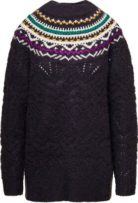 Pattern Intarsia Knitted Crewneck Jumper